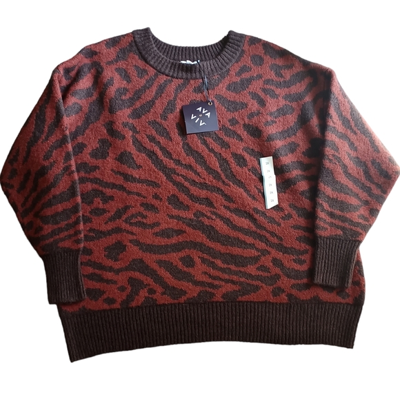 Ava & Viv Brown Tiger Stripe Animal Print Sweater 2X - Picture 2 of 6